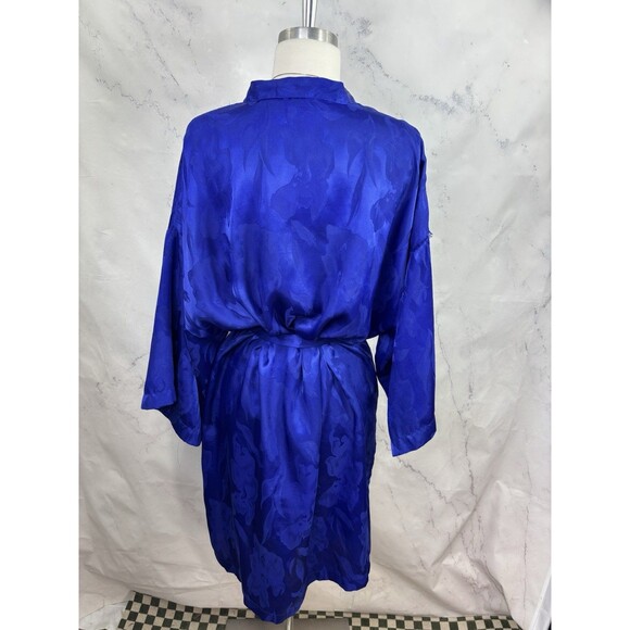 Vtg 80s Victoria's Secret Gold Label Kimono Robe Floral Blue One Size Romantic - Picture 14 of 16